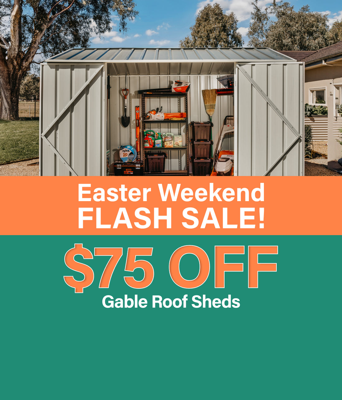 Mobile Banner $75 Off Gable Roof Sheds
