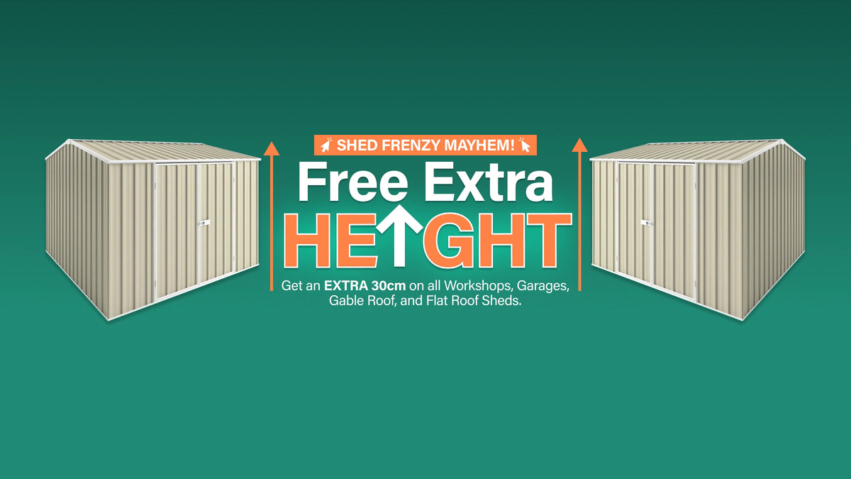 GardenShed Desktop Banner Free Extra Height Shed Frenzy Sitewide Sale