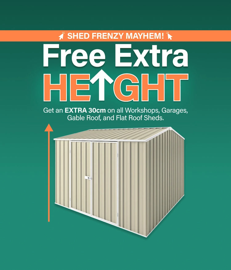 GardenShed Desktop Banner Free Extra Height Shed Frenzy Sitewide Sale