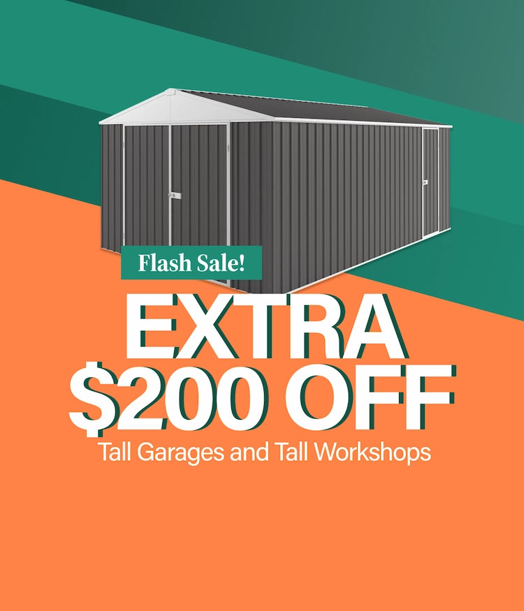 Desktop Banner TAF $200 Tall Workshops & Garages Flash Sale