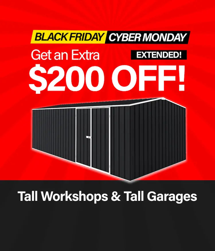 Mobile Banner TAF $200 Tall Workshops & Garages Flash Sale Extended