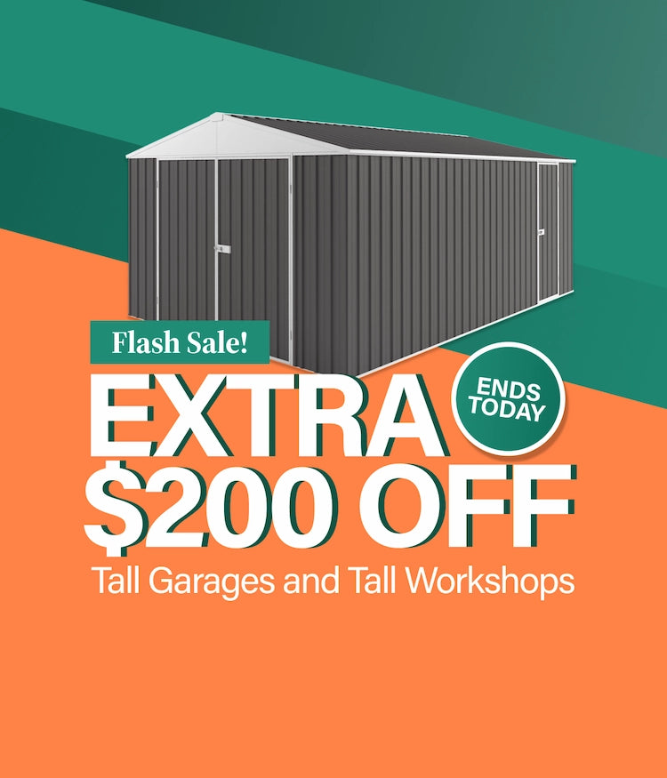Desktop Banner TAF $200 Tall Workshops & Garages Flash Sale Ends Today