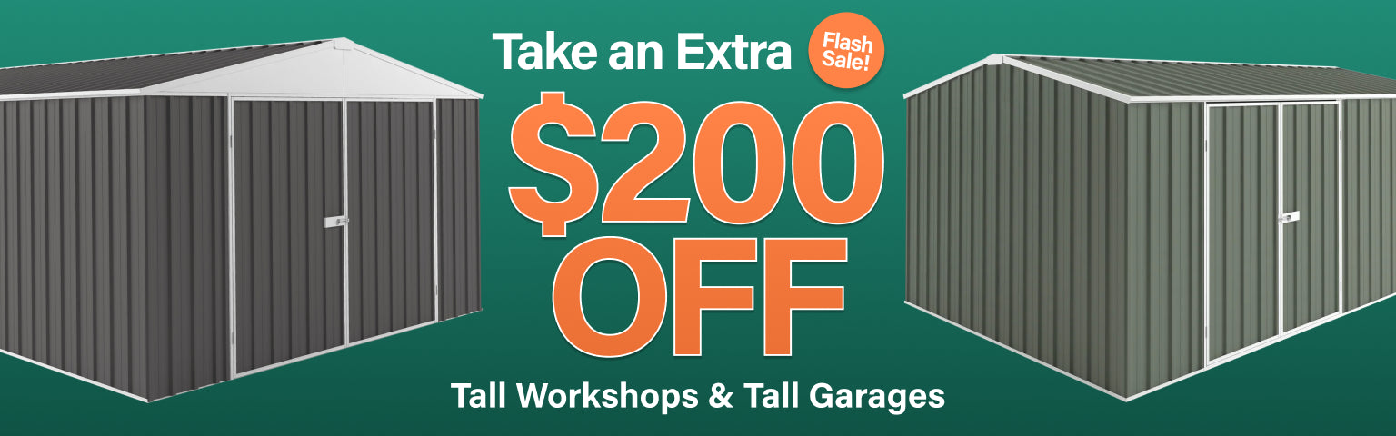 Collection Banner TAF $200 Tall Workshops & Garages Flash Sale