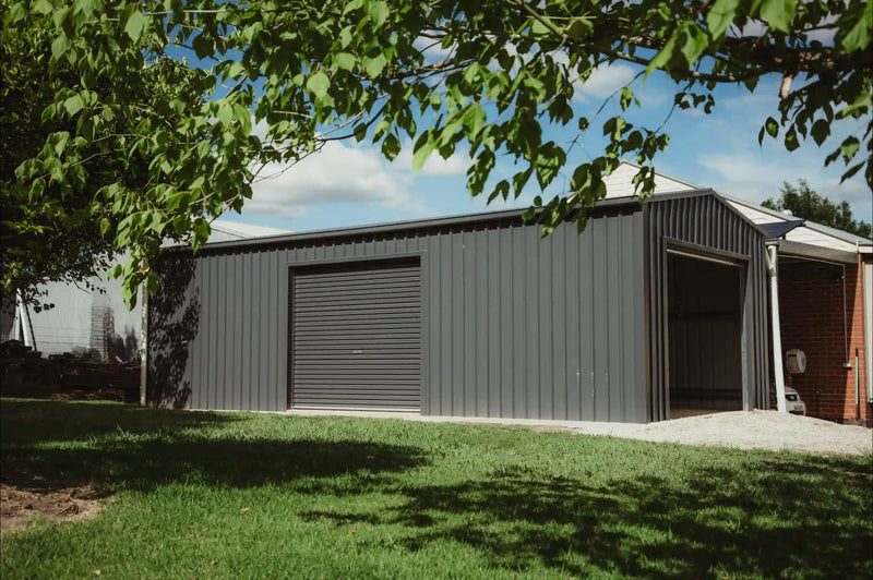 Big Double Garage Shed with Front and Side Roller Doors