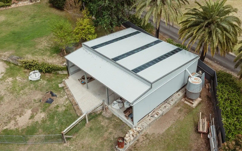 Skillion Roof Big Shed with Garaport and Skylights