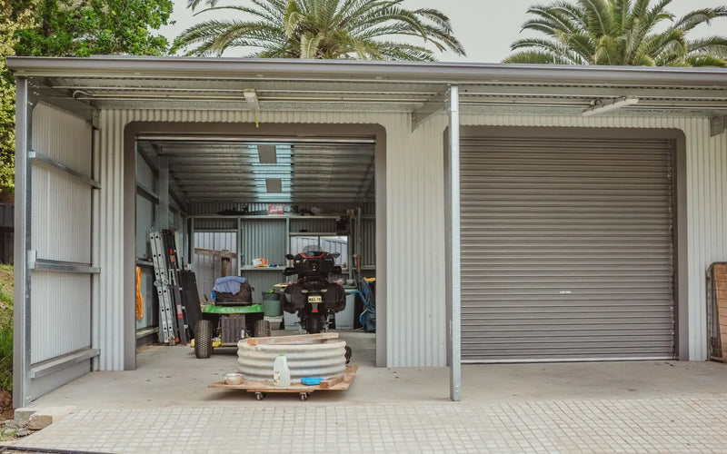 Tough Double Garage Shed with Garaport