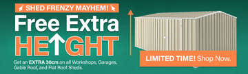 GardenShed Mega Menu Banner Free Extra Height Shed Frenzy Sitewide Sale