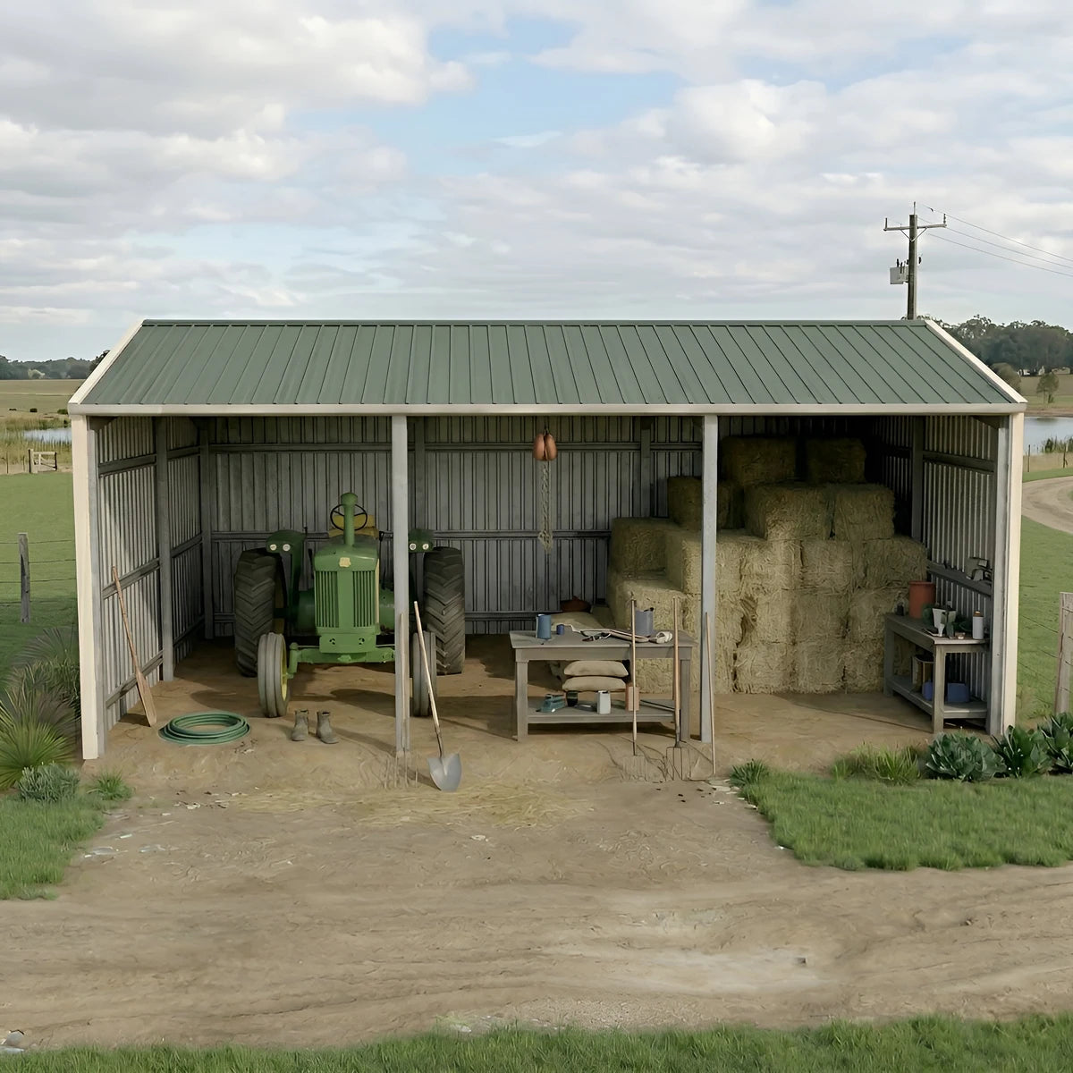 Machinery Shed 7m x 9.5m x 3m - Mist Green/Off White