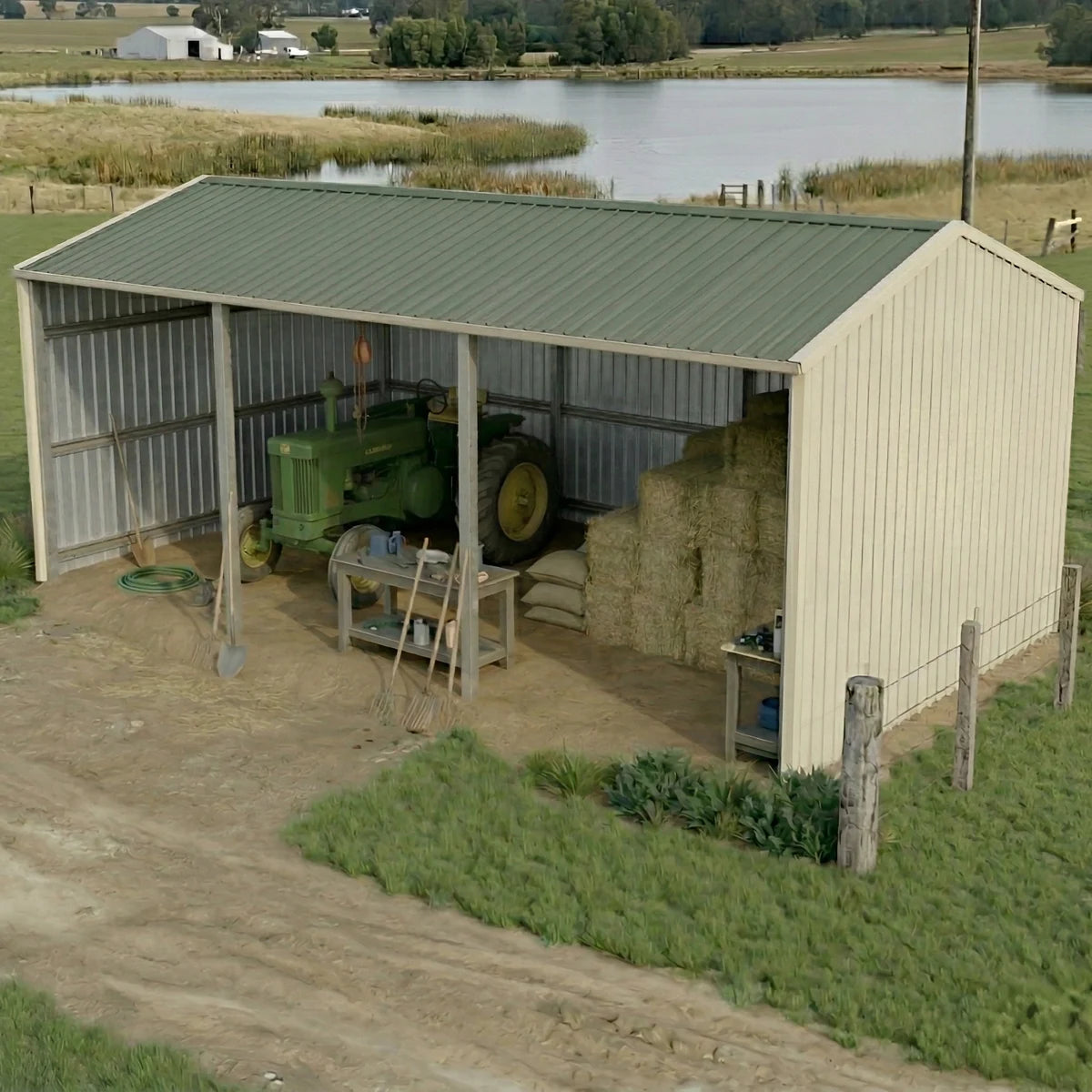 Machinery Shed 7m x 9.5m x 3m - Mist Green/Off White