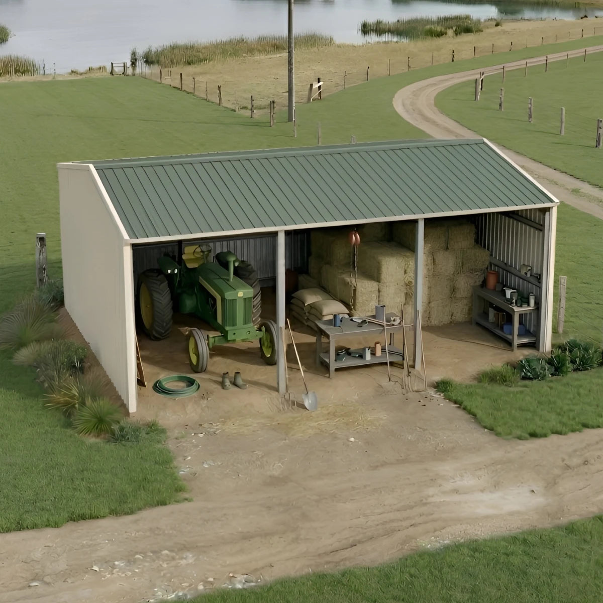 Machinery Shed 7m x 9.5m x 3m - Mist Green/Off White
