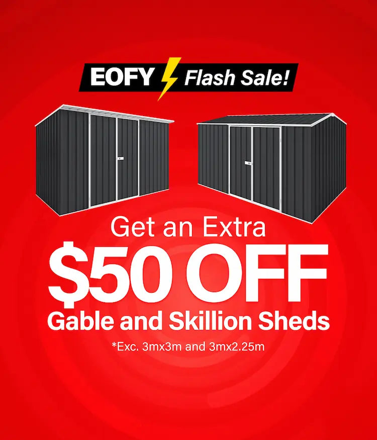 $50 Off Gable & Skillion Roof Sheds Desktop Banner 