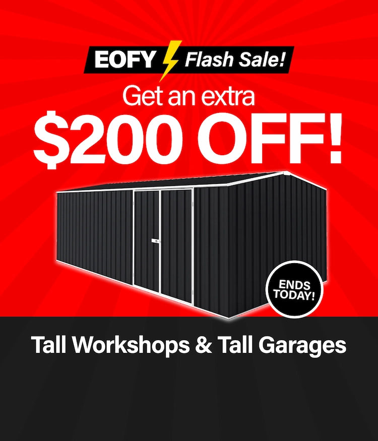 Desktop Banner TAF $200 Tall Workshops & Garages EOFY Flash Sale Ends Today