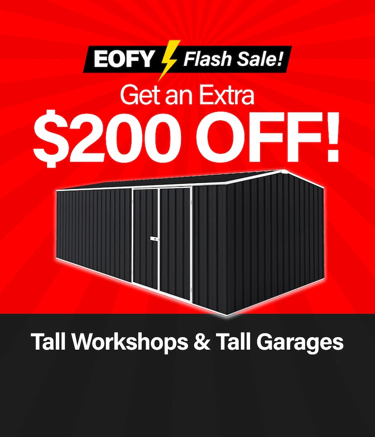 Desktop Banner TAF $200 Tall Workshops & Garages EOFY Flash Sale