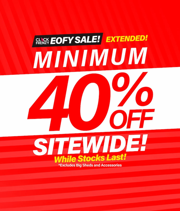 GardenShed Desktop Banner Minimum 40% Off EOFY Click Frenzy Sale Extended