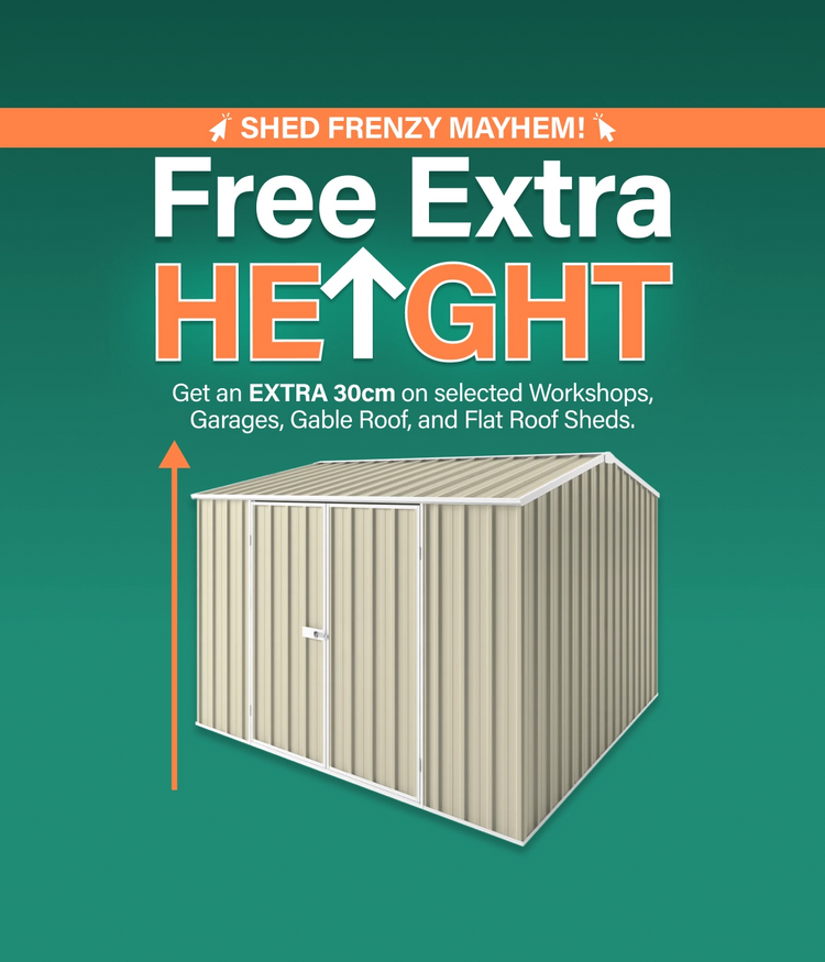 GardenShed Desktop Banner Free Extra Height Shed Frenzy Sitewide Sale