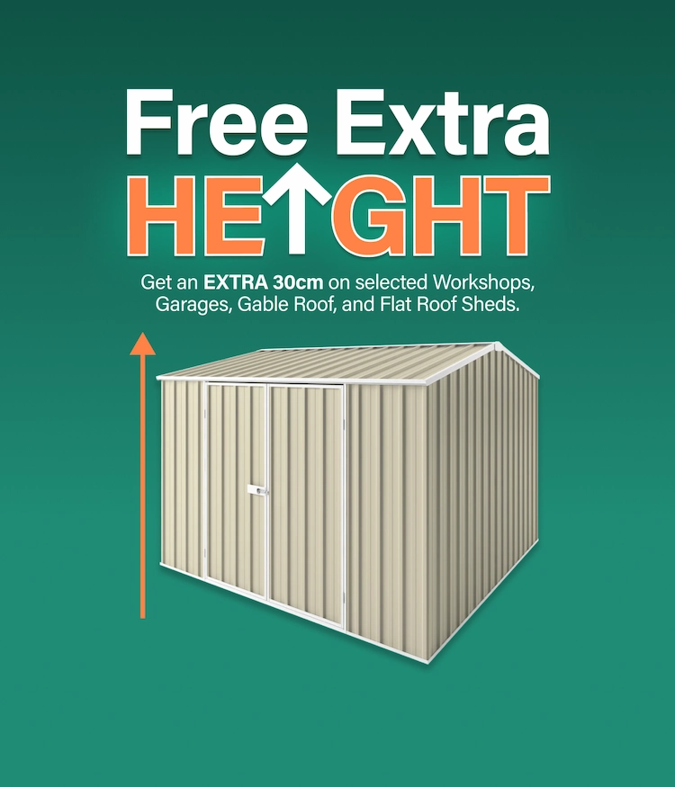 GardenShed Desktop Banner Free Extra Height Sitewide Sale