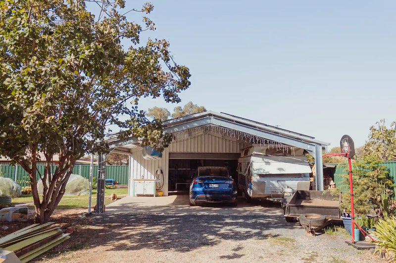 Big Single Garage Shed with Lean-To and Gable Roof