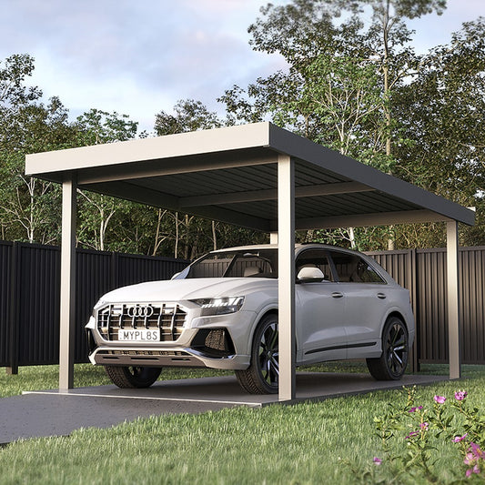 A car in a Single Carport parked in a garden