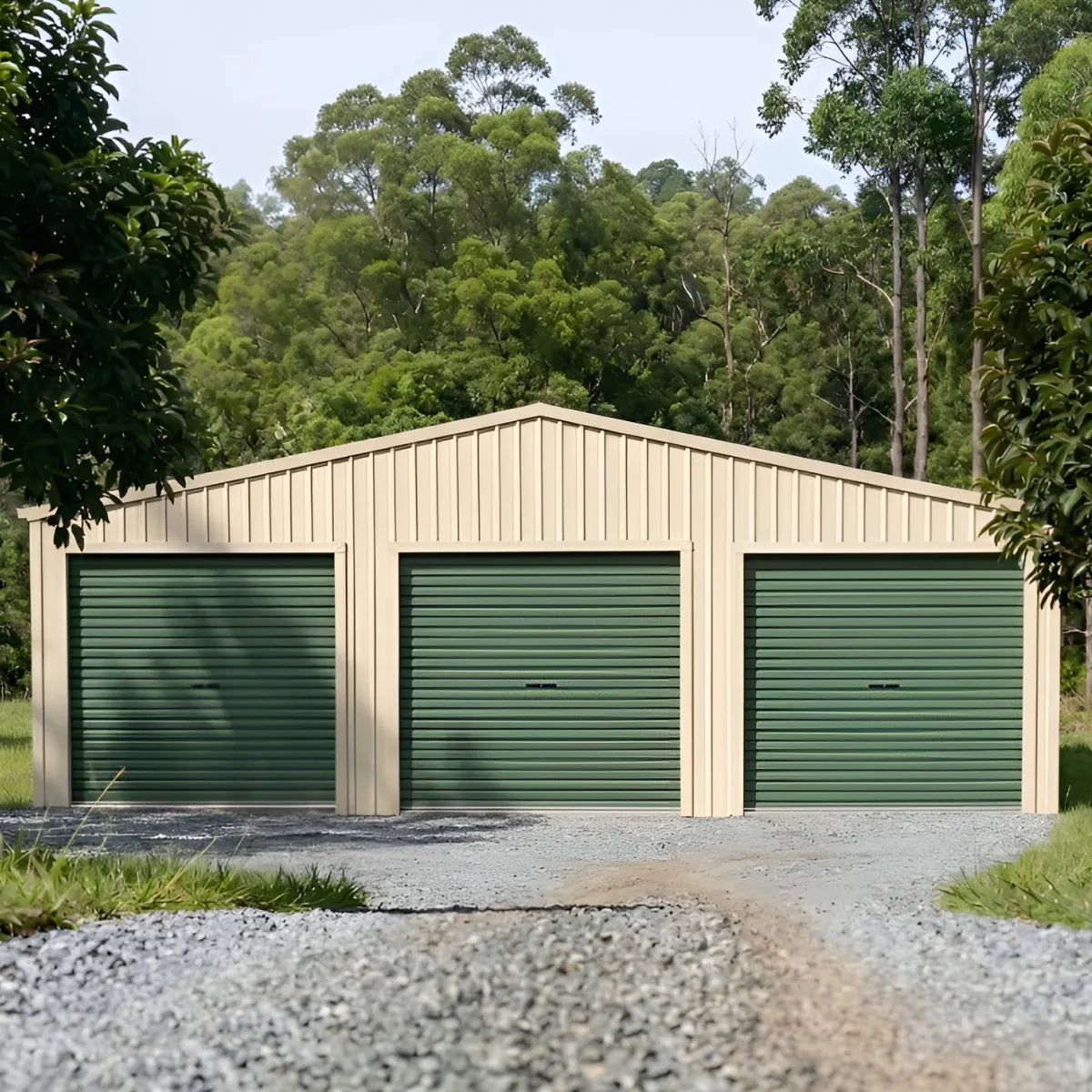 Triple Garage Shed 9.5m x 6m x 2.4m - Mist Green/Off White