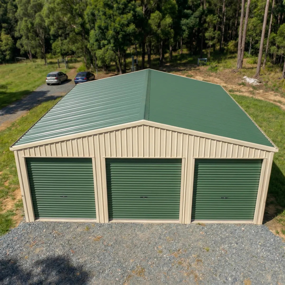 Triple Garage Shed 9.5m x 6m x 2.4m - Mist Green/Off White