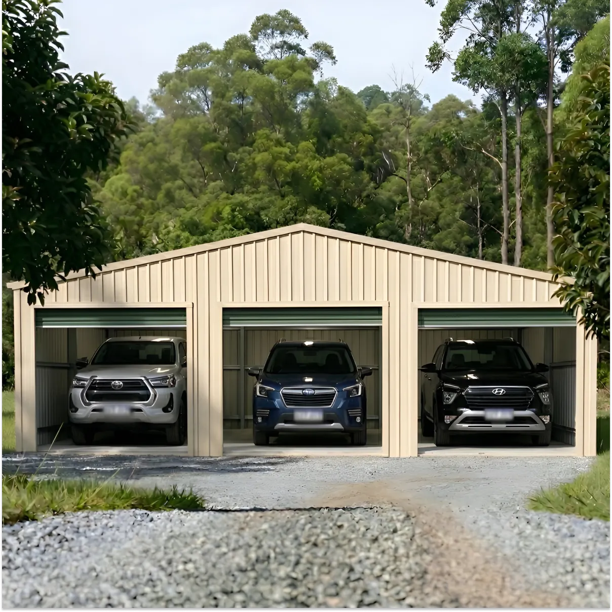 Triple Garage Shed 9.5m x 6m x 2.4m - Mist Green/Off White