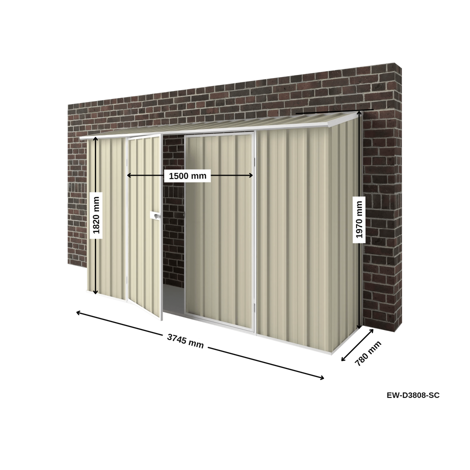EasyShed Off The Wall Garden Shed 3.75m (w) x 0.78m (d) x 1.95m (h) Classic